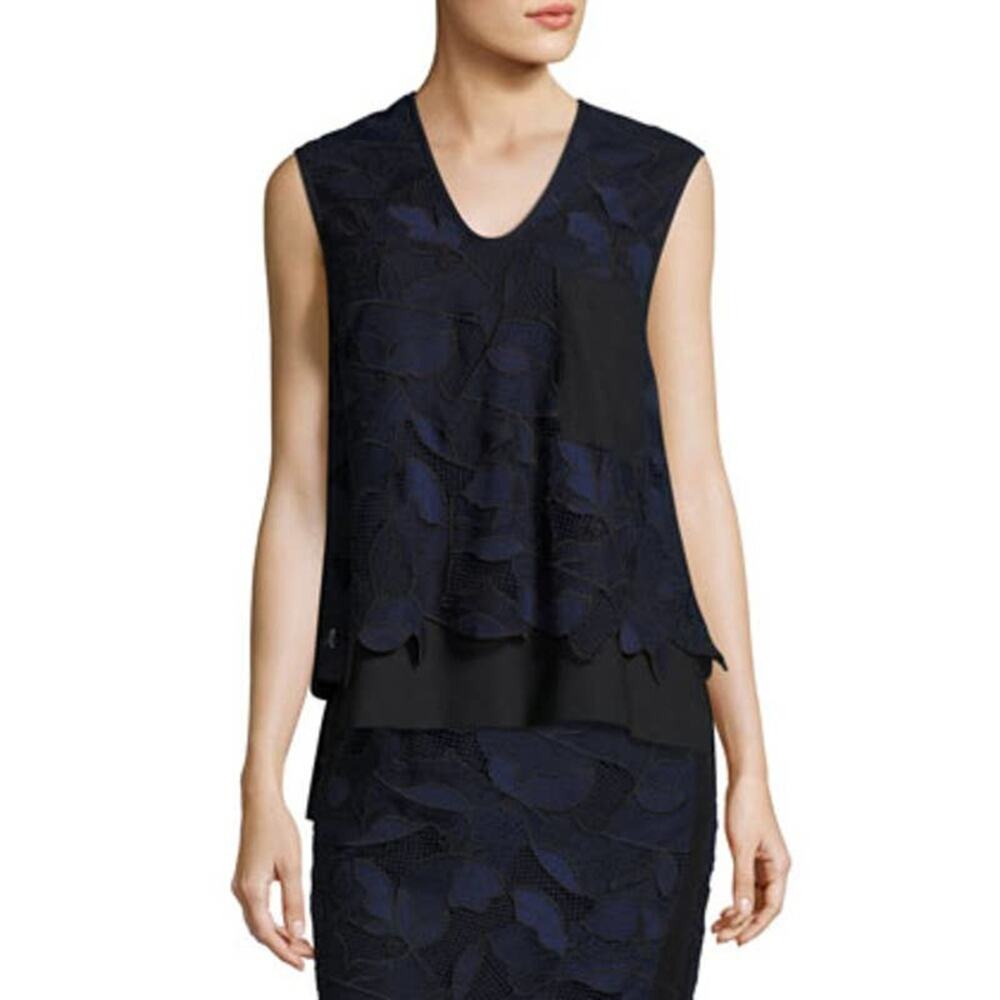 Jason Wu GREY Women Sleeveless Layered Floral Lace Top, Blue Size 4
